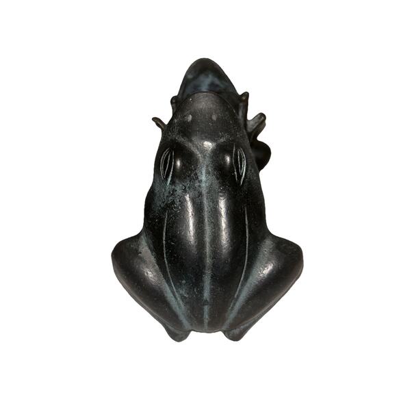 Vintage patina green Verdigris Metal Toad Frog Statue Double Vase Nice - Picture 5 of 7